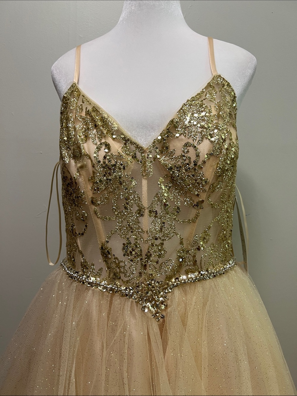 NWT Fiesta Fashion‎ Gold Sequin Short Homecoming Cocktail Dress Tulle XL - Picture 2 of 13